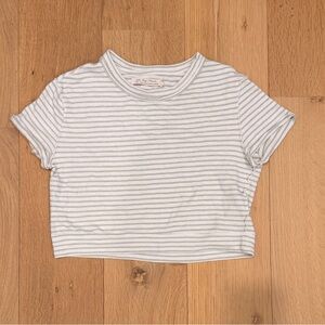 We The Free Free People Striped Crop Tee Size Small Gray White Ribbed